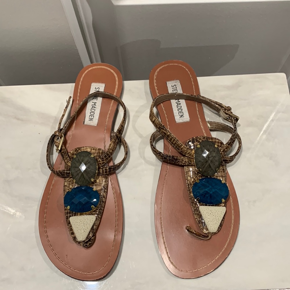 STEVE MADDEN Snakeskin Sandals with Embellished‎ Stones